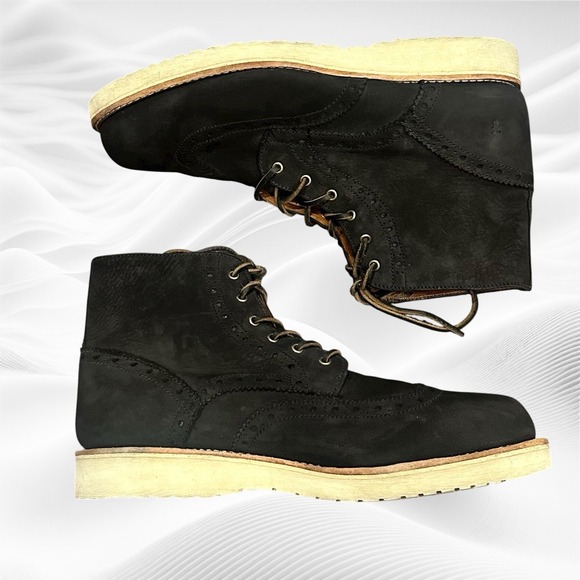 Frye Arkansas Black Wedge Suede Mens Boots Lace Up WingtipSize 14M(?) Read‎
